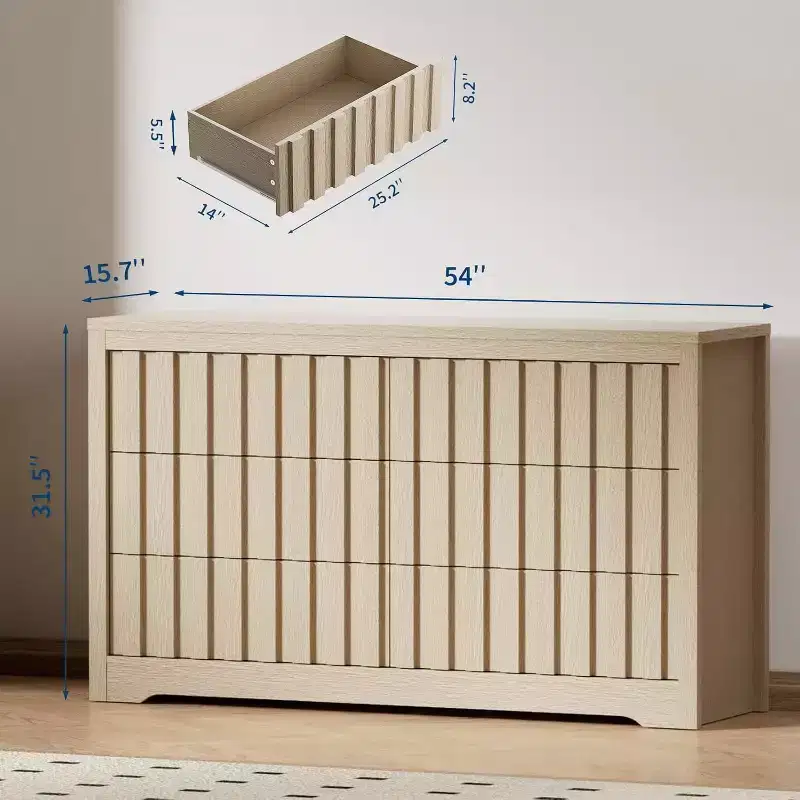 Acekool 6 Drawer Dresser, Modern Wood Storage Cabinet for Bedroom, Living Room, Natural Finish, 54 Inch