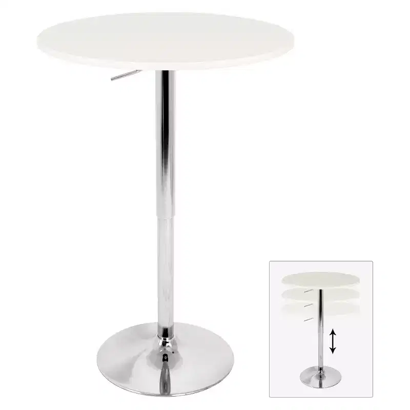 Adjustable Round Counter Height Dining Table Metal/White - LumiSource: Hydraulic Pub & Pedestal Table, Seats 2