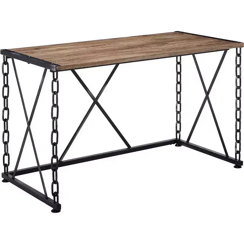 Royal Hampton Wooden Desk With Metal 'X' Frame, Rustic Oak Brown