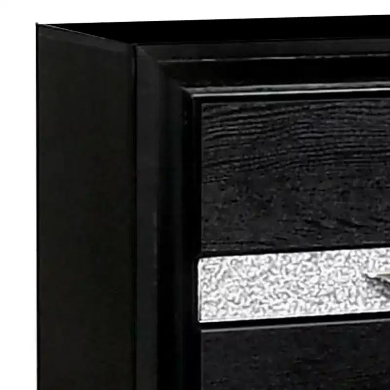 Royal Hampton Nightstand with Silver Trim Accent and 1 Jewelry Drawer, Black