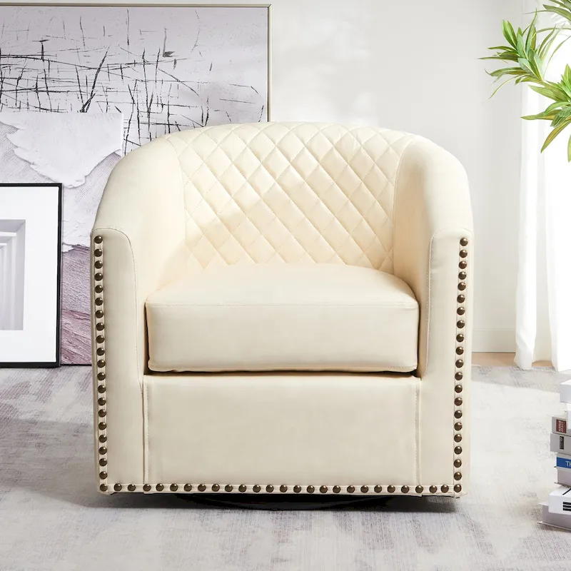 29 Wide Tufted PU Leather Swivel Barrel Chair