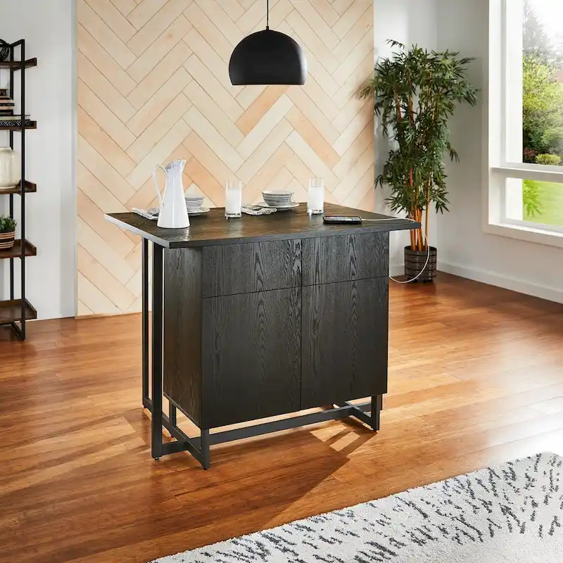 Oyala Black Finish 2-door Kitchen Island with Power and USB outlets by iNSPIRE Q Modern