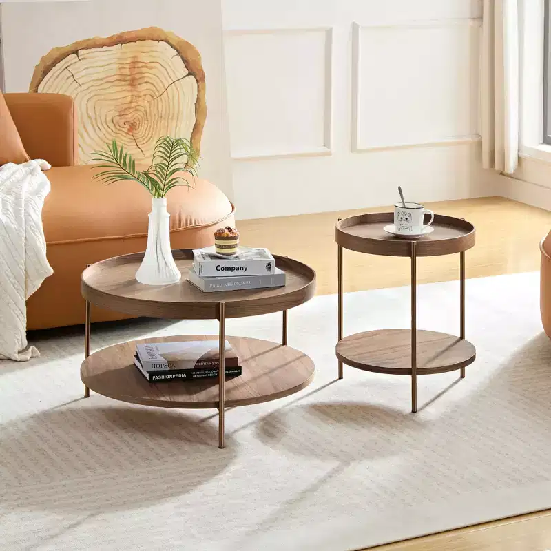 2-Piece Modern 2 Tier Round Coffee Table Set, Elgant Wooden End Tables for Living Room, Bedroom, Office and Balcony Yard 4Q - ModernLuxe