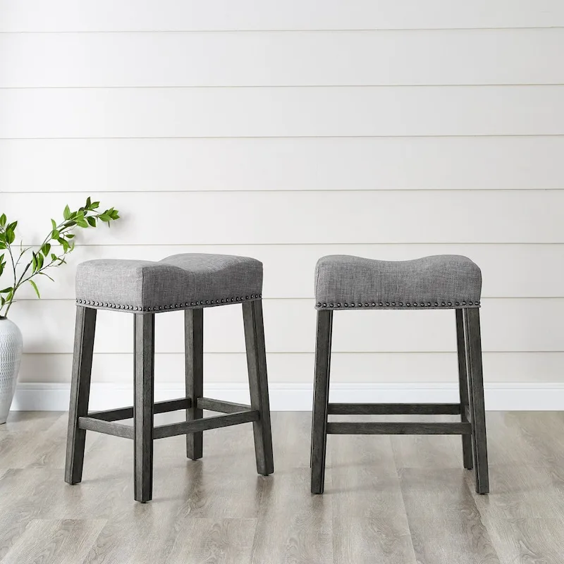 Set of 2 Upholstered Counter Height Backless Saddle Seat Stools