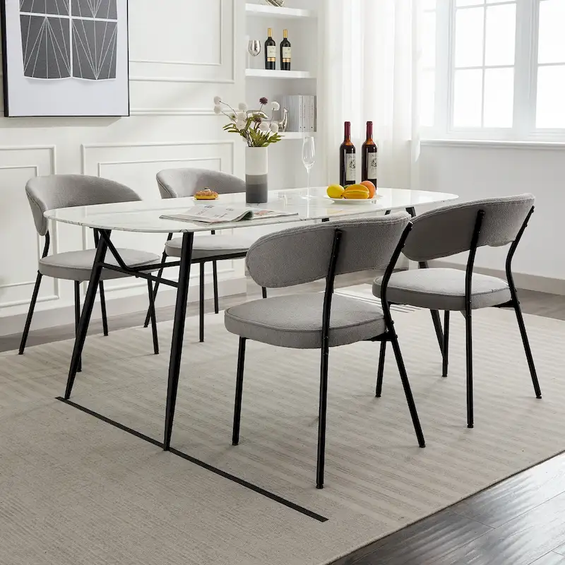 XINMICS Dining Chairs with Curved Backrest, Modern Fabric Upholstered Boucle Kitchen Dining Room Chairs Set of 2/4/6