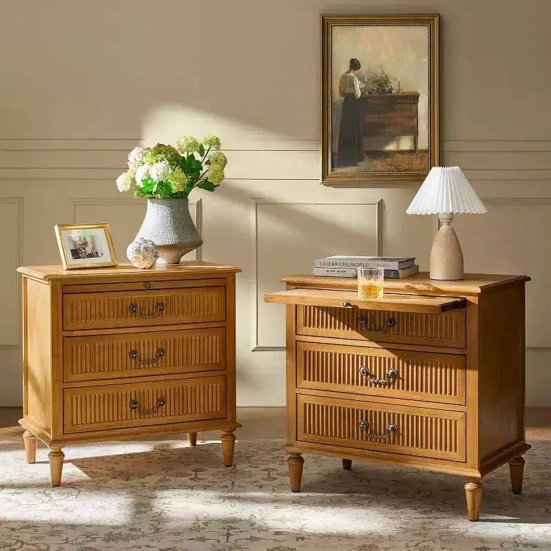 Herlinda 3-Drawer end table with Built-In Outlet Set of 2|ARTFUL LIVING DESIGNS
