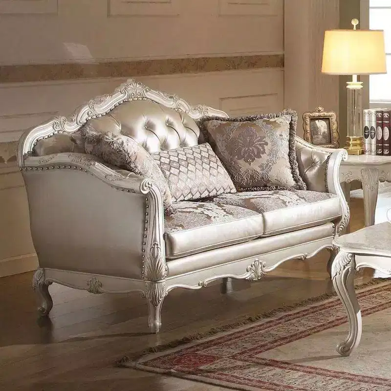 Acme Furniture Chantelle Sofa Rose Gold Synthetic Leather/Pearl White