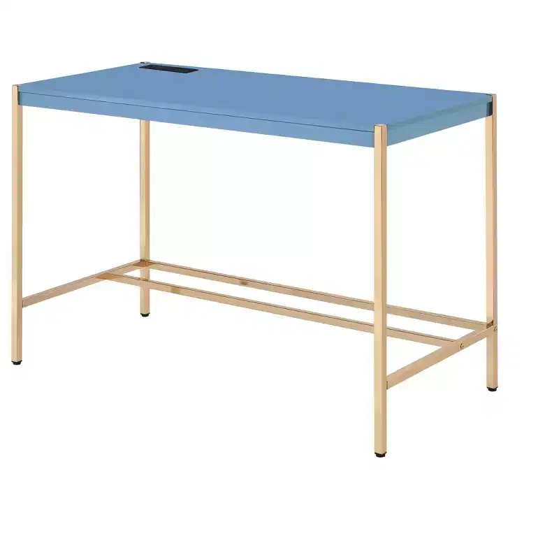 Okak 42.5IN Writing Desk with USB Ports, Standing Desk with Golden Metal Base, Computer Desk for Living Room, Office, Reading Room