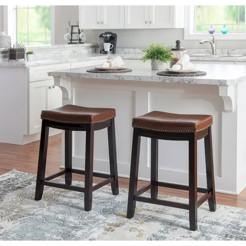Linon Willamette Cognac Faux Leather Counter Stool
