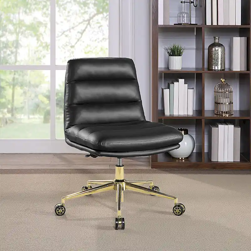 Armless Swivel Office Chair with Faux Leather Upholstery