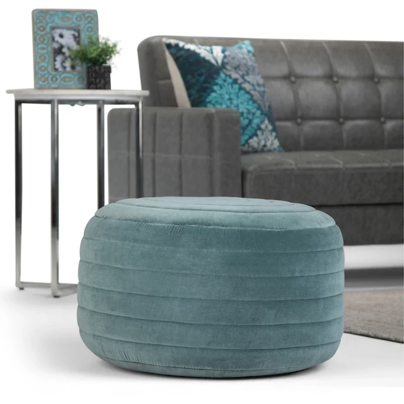 WYNDENHALL Anna Boho Round Pouf in Velvet Fabric