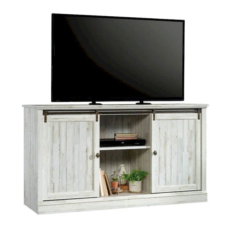 60 Sliding Door Entertainment Credenza, White Plank