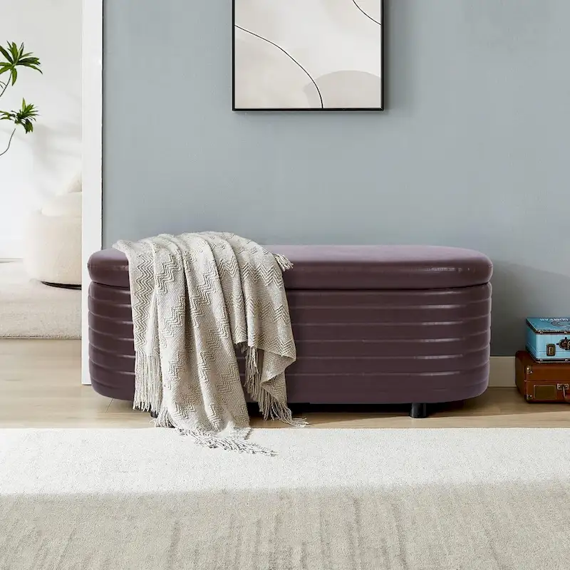 Modern Home PU Leather Storage Bench, Entryway Padded Footstool with Solid Wood Legs, End of Bed Seat for Living Room Bedroom