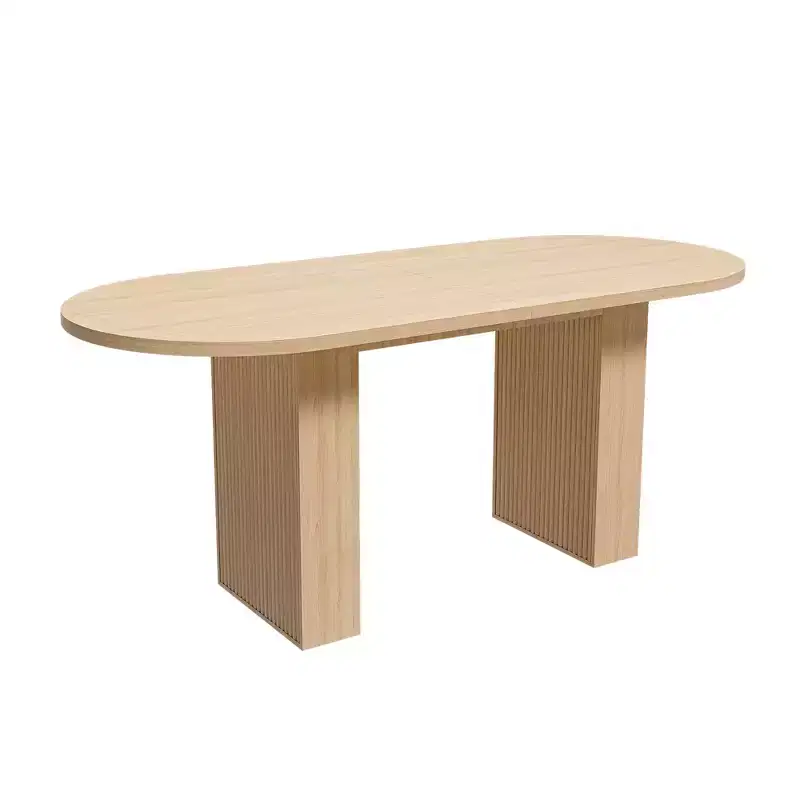 MAYEERTY Oval Farmhouse Dining Table, Wood Strip Pedestal Kitchen Table with 330lb Weight Capacity, Multi-Purpose Dining Room Table