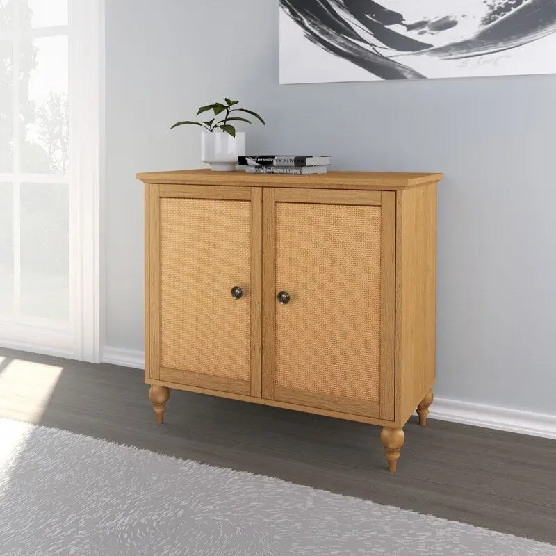 2-Door Cabinet with Rattan Panels