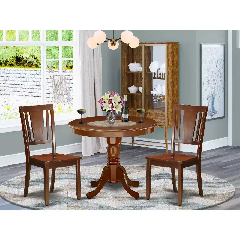 Round Dining Table - 36 Inch Table with 2 Chairs - Kitchen Dinette