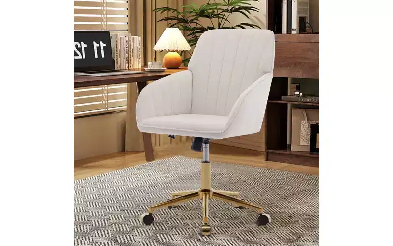 Luxury Ergonomic Office Chair, Velvet Home Office Desk Chair with Gold-Plated Metal Base, Adjustable Swivel Vanity Chair