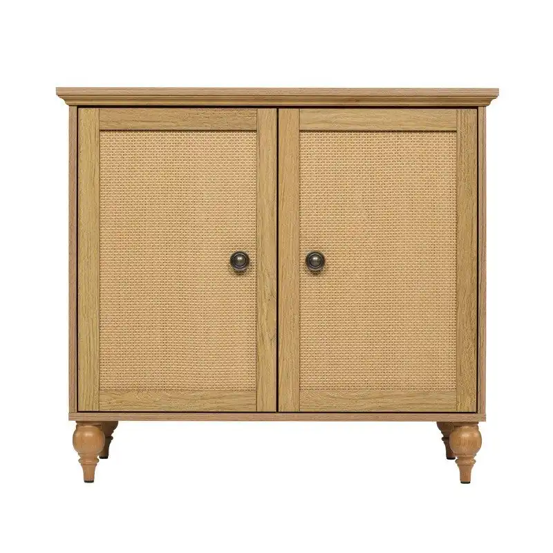 2-Door Cabinet with Rattan Panels
