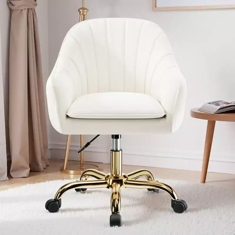 KERDOM Velvet Desk Chair for Home Office, Soft Height Adjustable 360 Swivel Computer Chair, Beige