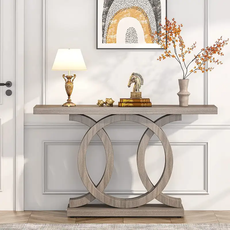 55 Console Sofa Table, Wood Entryway Foyer Table for Living Room