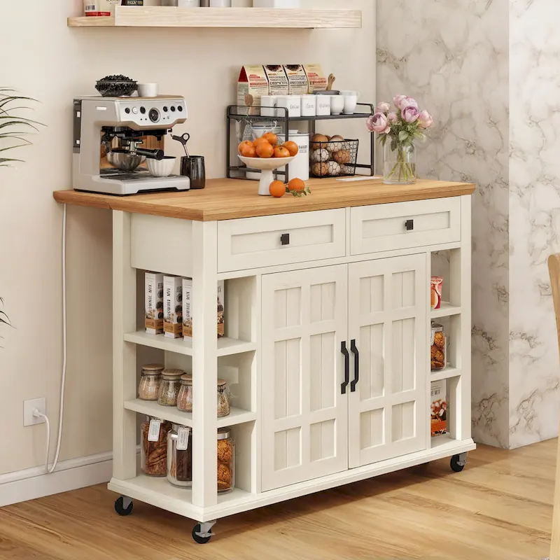 Moasis Rolling Kitchen Island with Storage & Drawers