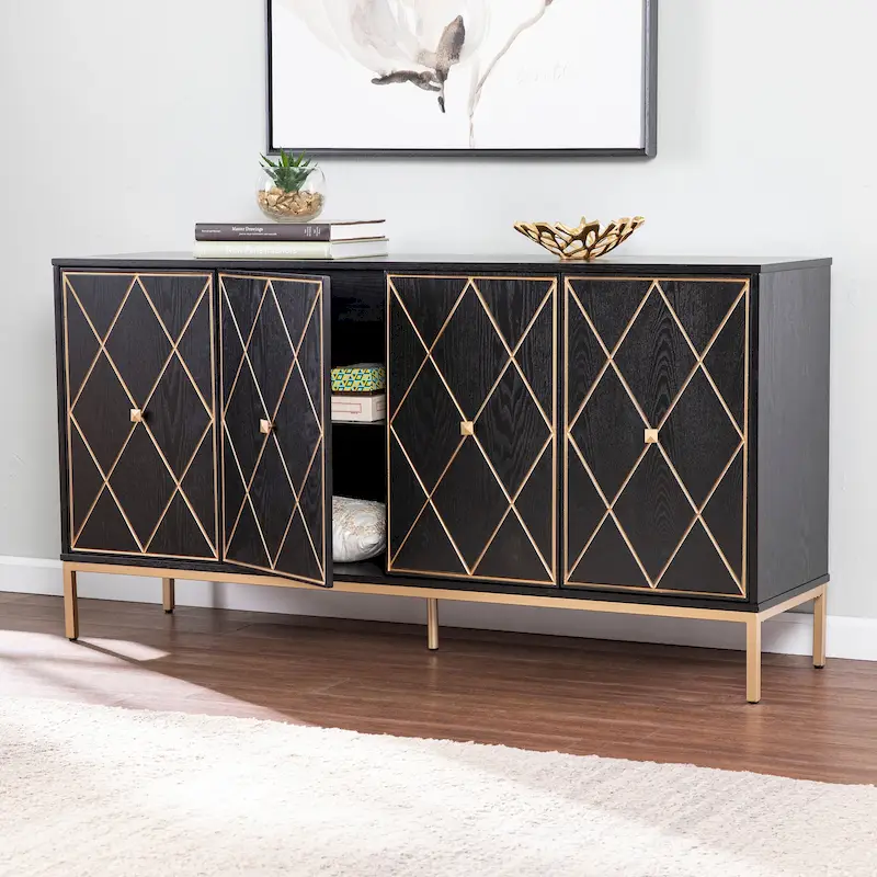 SEI Furniture Maubert Contemporary Gold Detail Wood Cabinet