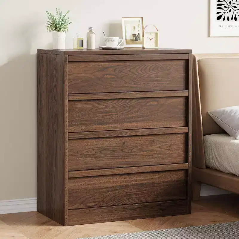 Modern 4-Drawer Bedside End Side Table Dresser for Bedroom, Living Room, Entryway, Brown