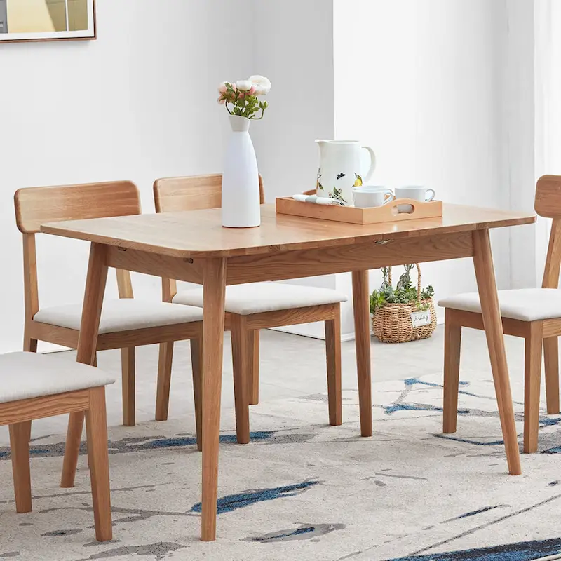 Nestfair Natural Solid Oak Wood Telescopic Meet Dining Table - N/A