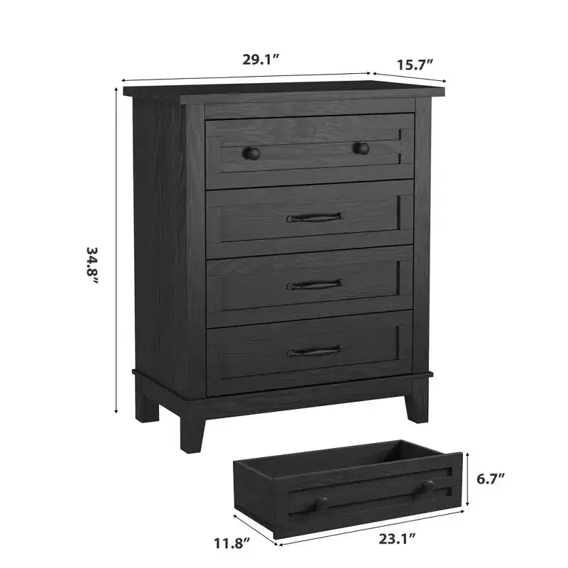GustoWave 4 Dresser for Bedroom, 34.8 Tall Vertical Drawer Dresser with Large Storage, Freestanding Wooden Closet Chest for Bedroom, Living Room