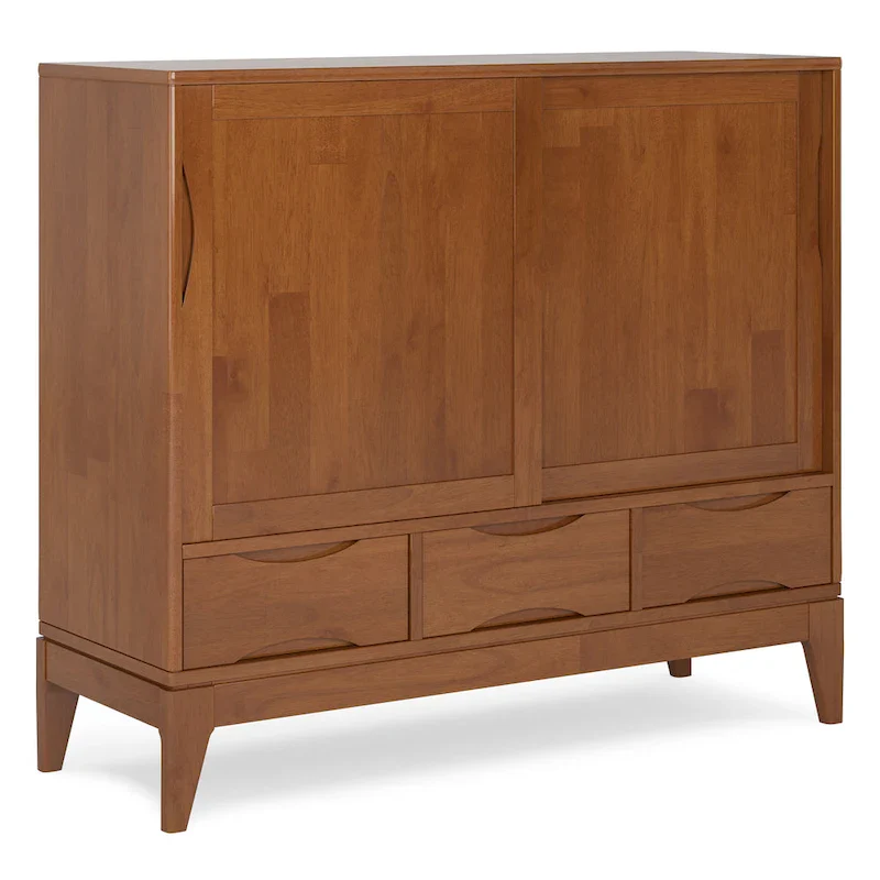 48-Inch Wide Mid-Century Modern Storage Cabinet with Sliding Doors and Drawers