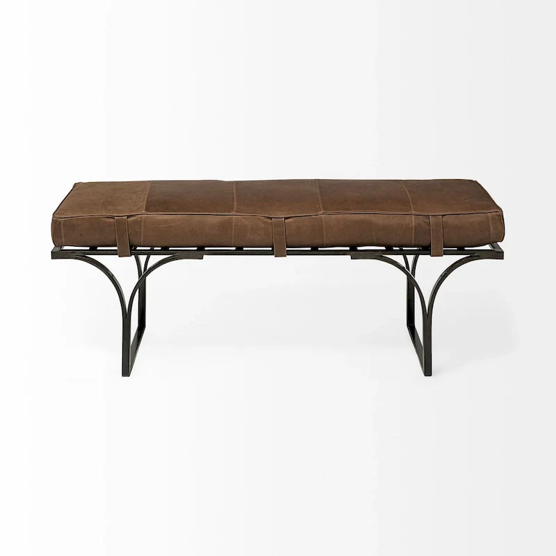 Brown & Black Genuine Leather Bench, 2-Person, 55