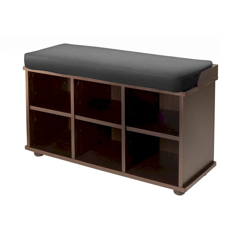 6-Cube Storage Bench with Fabric Cushion – Espresso / Black, Solid Wood, 1-Person Seating