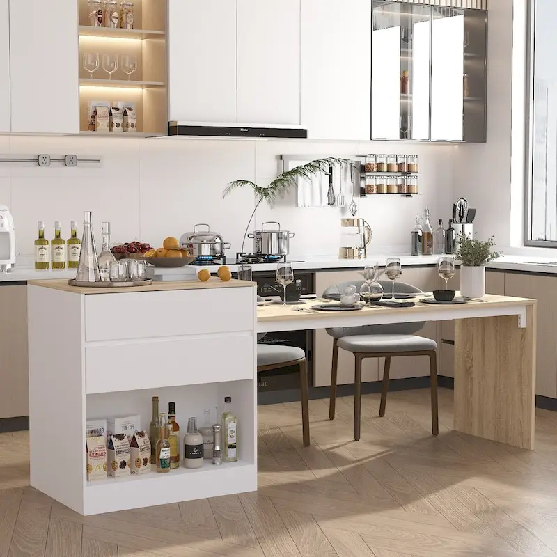 Kitchen Table White/Wood Island for Breakfast, Bar, and Work