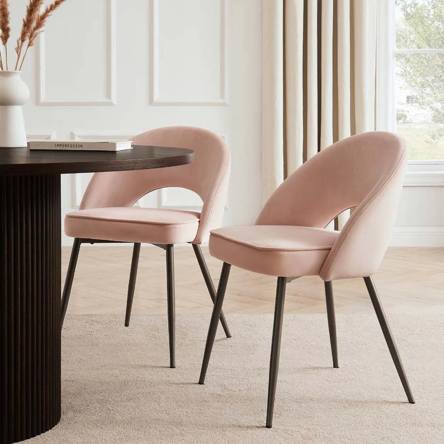 Romantic Blush Fabric Dining Chair with Curved Back for Dining Room