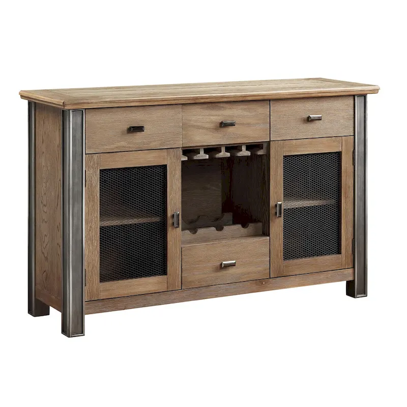 Maple Finish Dining Server with 4 Drawers & 2 Mesh-Front Doors – 56.5W x 18.5D x 36.5H