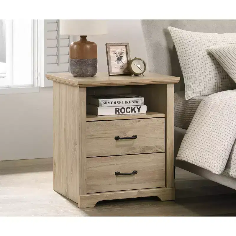 USB Charging 2 Drawer Nightstand for Bedroom and Living Room