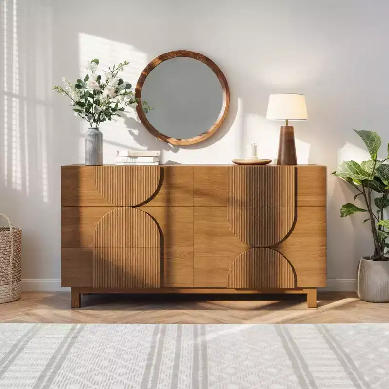 6-Drawer Modern Geometric Dresser, Half-Circle Accent Wide Storage Chest for Bedroom & Living Room