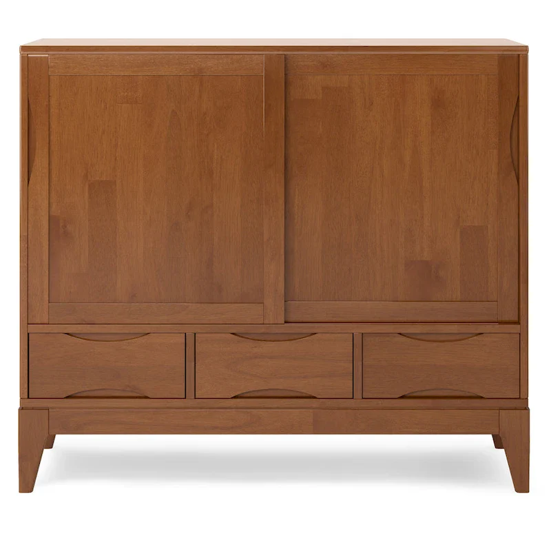 48-Inch Wide Mid-Century Modern Storage Cabinet with Sliding Doors and Drawers