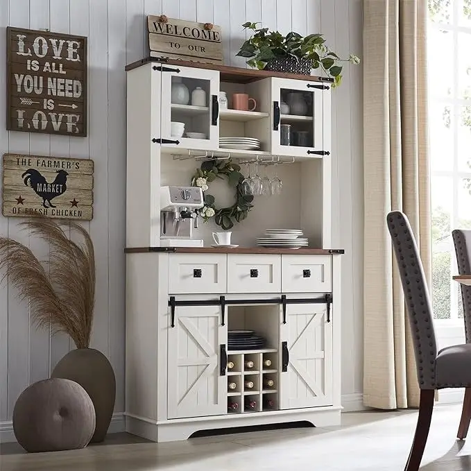 Farmhosue Bar Cabinet, Kitchen Buffet, Coffee Bar Sideboard Table - N/A