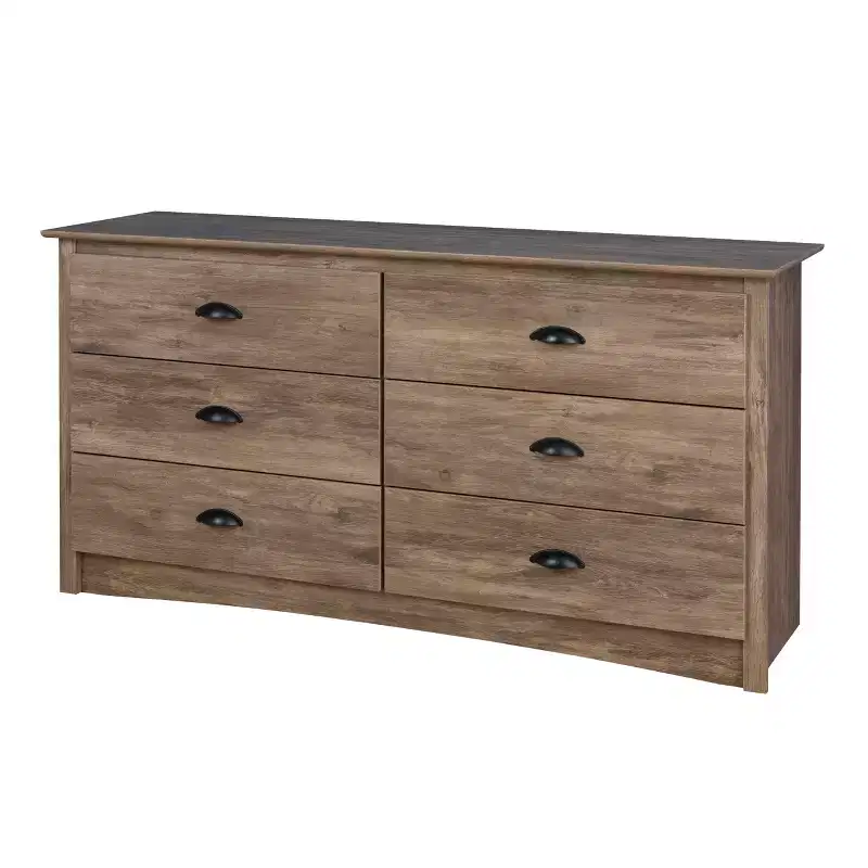 Drifted Gray 6-Drawer Double Dresser – Wide, Modern Style