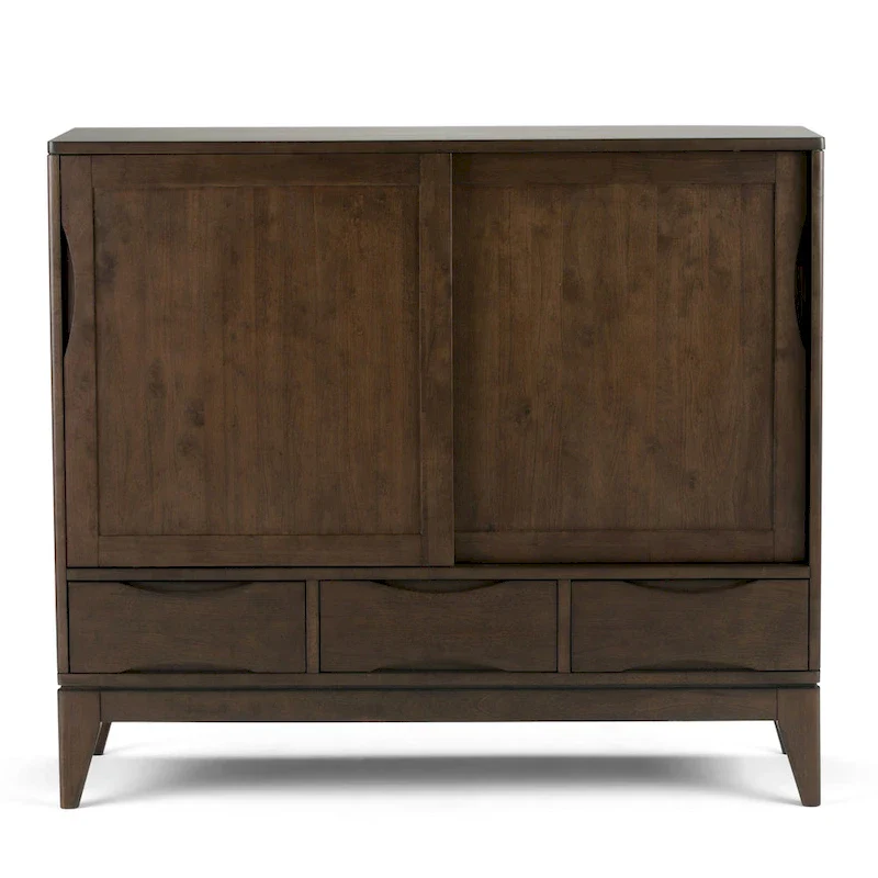 48-Inch Wide Mid-Century Modern Storage Cabinet with Sliding Doors and Drawers