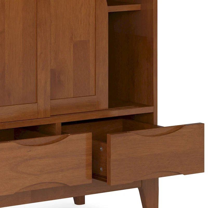 48-Inch Wide Mid-Century Modern Storage Cabinet with Sliding Doors and Drawers