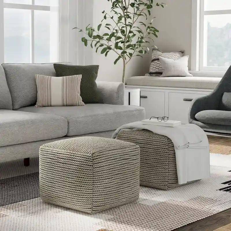 WYNDENHALL Bayhill Boho Square Pouf in Cream Polystyrene Filling