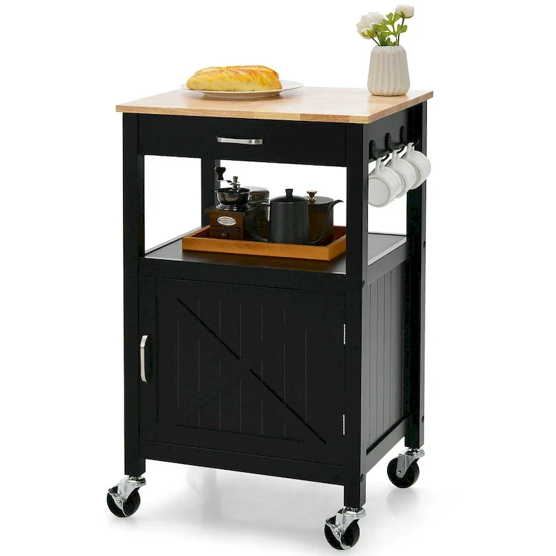 Small Kitchen Island on Wheels Mobile Trolley Cart Barn Door