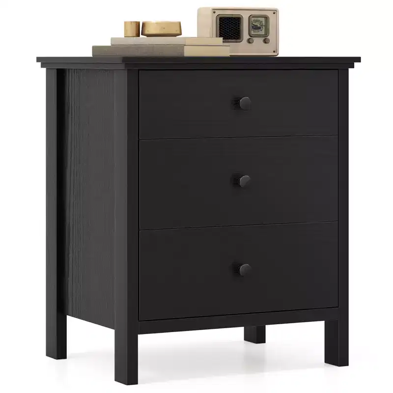 Nightstand with 3 Drawers, Black