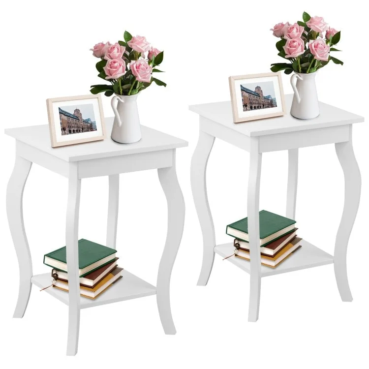 Set of 2 Accent Side Tables with Shelf - 16 x 16 x 24 (L x W x H)
