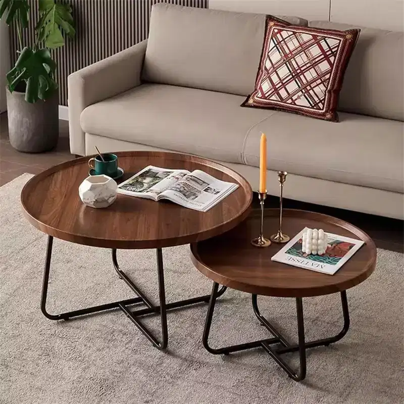 Small Nesting Coffee Table Set of 2 Round Coffee Table Mid Century Modern Centre Table, Circle Coffee Tables for Living Room, Bedroom Office
