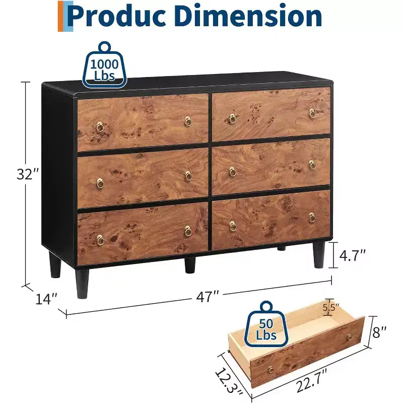 Modern Chest of Drawers with Vintage Circle Handles & Curved Profile Design