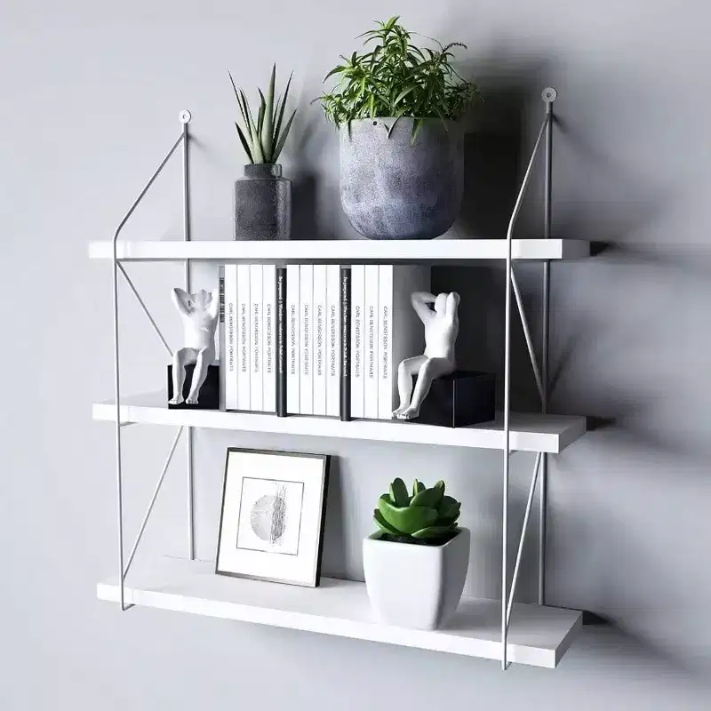 3 - Tier Display Wall Shelf Storage Rack Holder White Modern Home Office Organizer