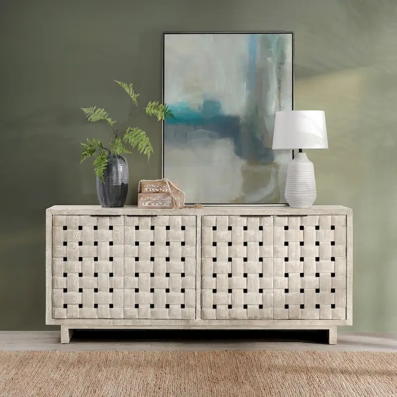 Classic Home Bast 4-Door Reclaimed Pine Wood Buffet Sideboard